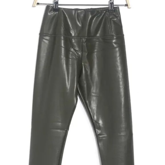 Highwaisted Olive Green Vegan Leather Pant - Picture 3 of 4